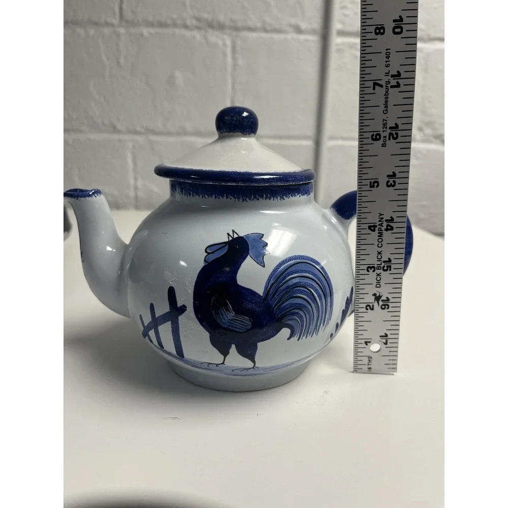 HB‎ Quimper Pottery France Le Coq Teapot Blue Rooster Tea Pot